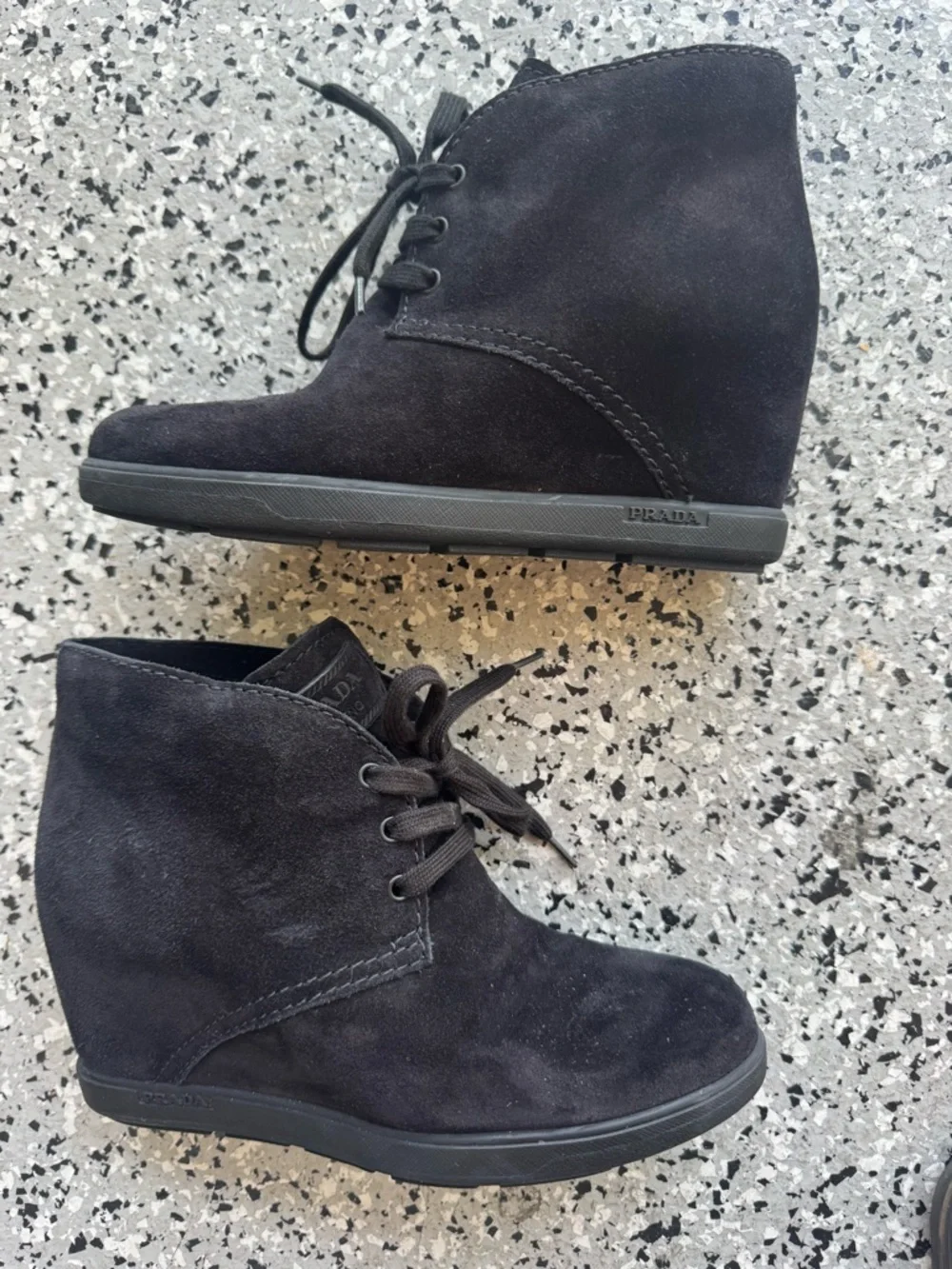 Prada suede black hidden wedge ankle boots women’s 37 pre owned - Picture 2 of 10